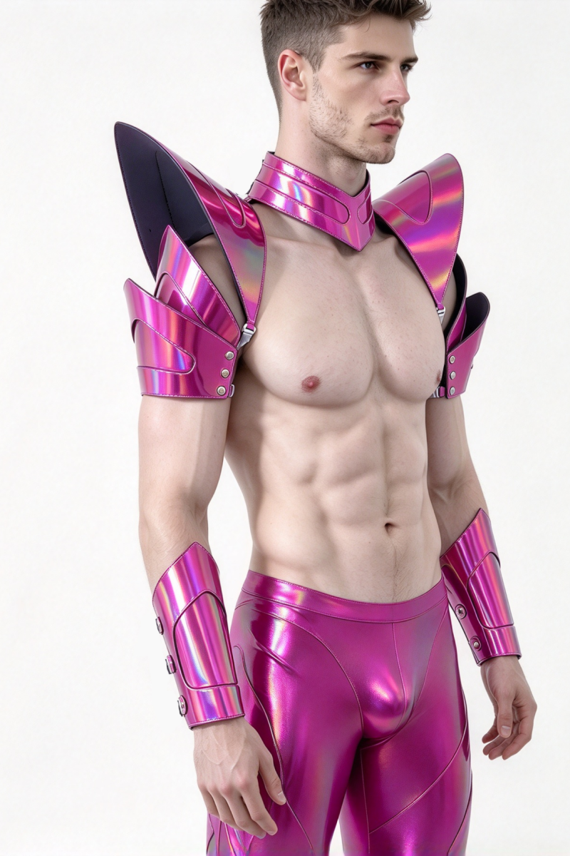 Holographische Laser-Rosered-Rüstung von Burning Man, Rave-Schulterteil, Festival-Choker-Umhang, Schulterpolster, Karneval, Festival, Kostüme, Kleidung, Outfits