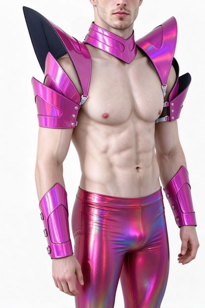 Holographische Laser-Rosered-Rüstung von Burning Man, Rave-Schulterteil, Festival-Choker-Umhang, Schulterpolster, Karneval, Festival, Kostüme, Kleidung, Outfits