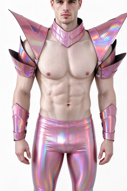 Burning Man Holographique Laser Rose Armure, Pièce d’épaule Rave, Cape ras du cou du Festival, Épaulettes Costumes du Festival de Carnaval Tenues de vêtements
