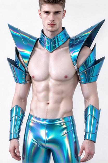 Burning Man Holographic Laser Blue Armor,Rave Carnival Festival Costumes Armor Outfits