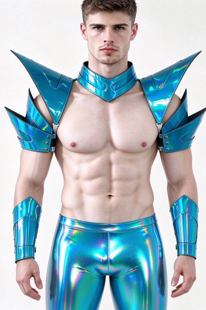 Burning Man Holographic Laser Blue Armor,Rave Carnival Festival Costumes Armor Outfits