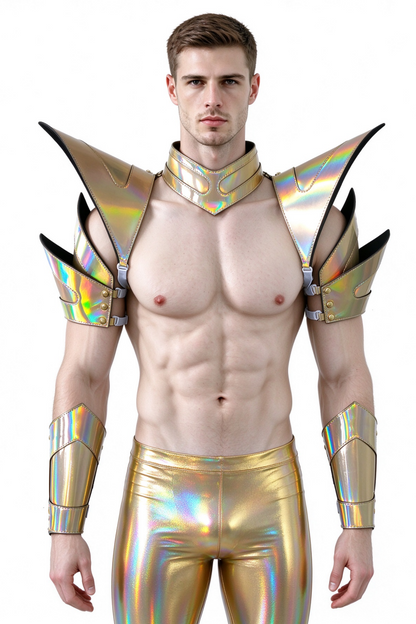 Burning Man Holographic Laser Gold Armor,Rave Carnival Festival Costumes Armor Outfits