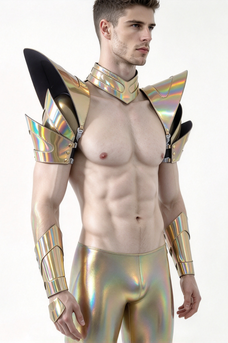 Burning Man Holographic Laser Gold Armor,Rave Carnival Festival Costumes Armor Outfits