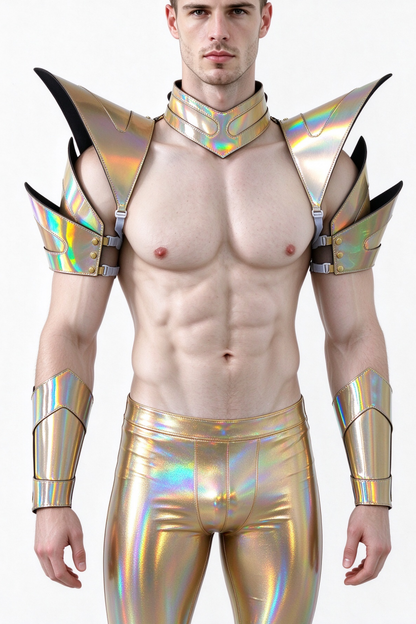 Burning Man Holographic Laser Gold Armor,Rave Carnival Festival Costumes Armor Outfits