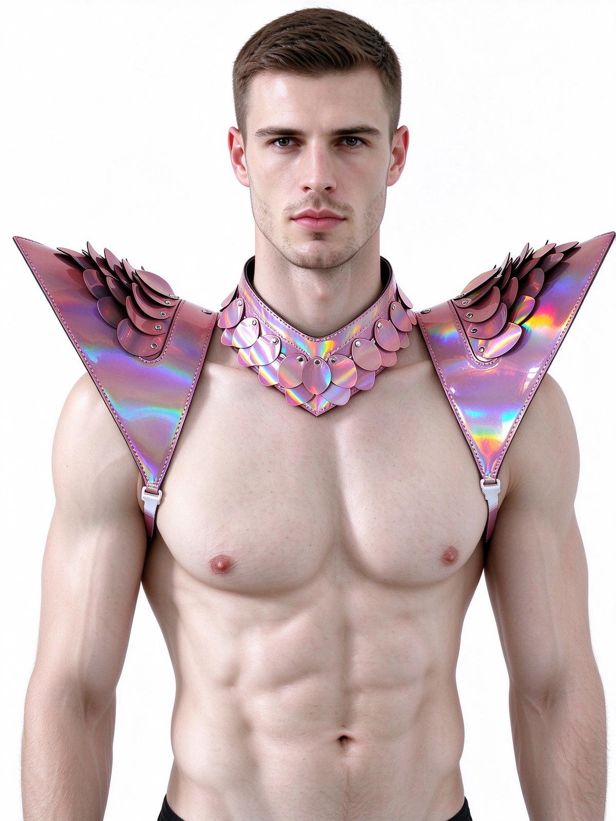 Burning Man Holographic Laser Pink Dragon Scale Armor, Rave Shoulder Piece Armor EDM Festival Outfit