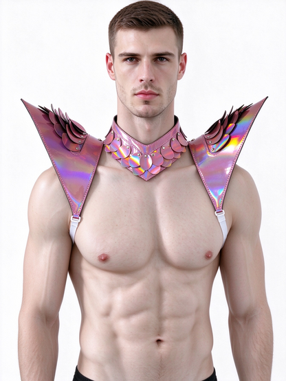 Burning Man Holographic Laser Pink Dragon Scale Armor, Rave Shoulder Piece Armor EDM Festival Outfit