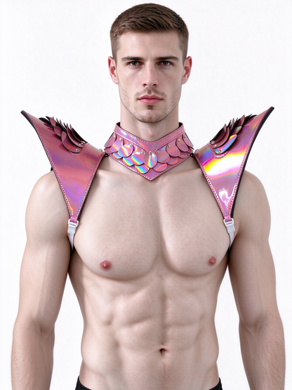 Burning Man Holographic Laser Pink Dragon Scale Armor, Rave Shoulder Piece Armor EDM Festival Outfit