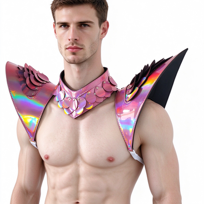 Burning Man Holographic Laser Pink Dragon Scale Armor, Rave Shoulder Piece Armor EDM Festival Outfit