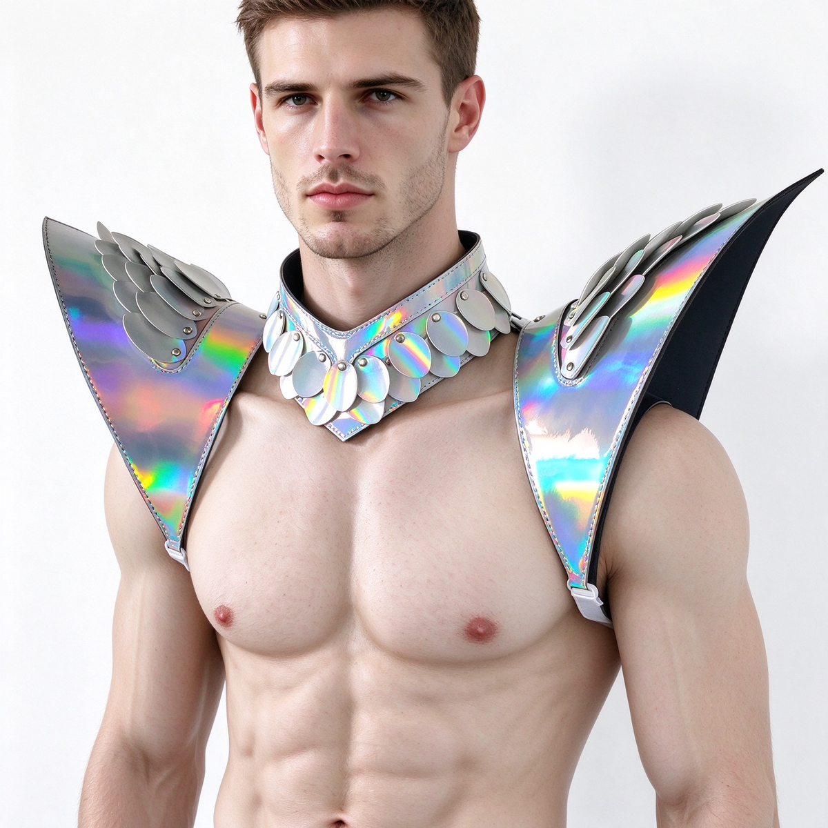 Burning Man Holographic Laser Silver Dragon Scale Armor, Rave Shoulder Piece Armor EDM Festival Outfit