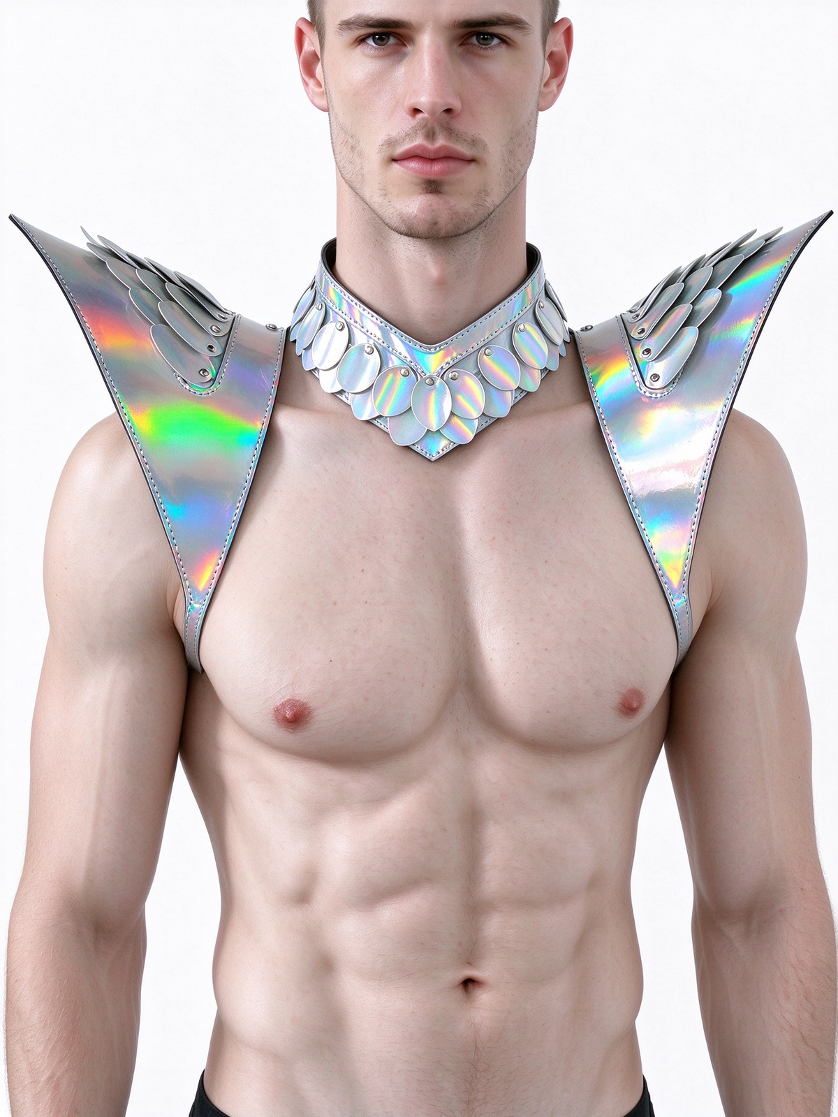 Burning Man Holographic Laser Silver Dragon Scale Armor, Rave Shoulder Piece Armor EDM Festival Outfit