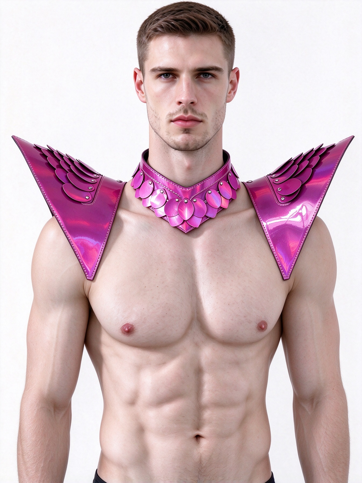 Burning Man Holographic Laser Rosered Dragon Scale Armure, Rave Épaule, Festival Choker Cape, Épaulettes Costumes de Carnaval
