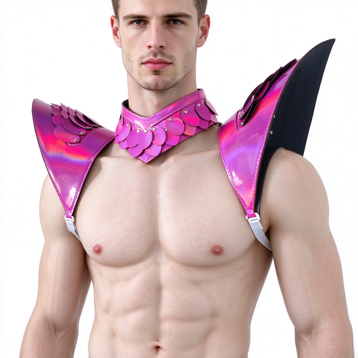 Burning Man Holographic Laser Rosered Dragon Scale Armure, Rave Épaule, Festival Choker Cape, Épaulettes Costumes de Carnaval
