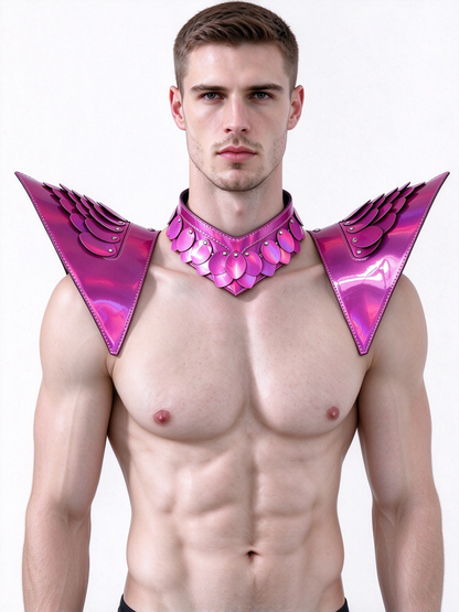 Burning Man Holographic Laser Rosered Dragon Scale Armure, Rave Épaule, Festival Choker Cape, Épaulettes Costumes de Carnaval