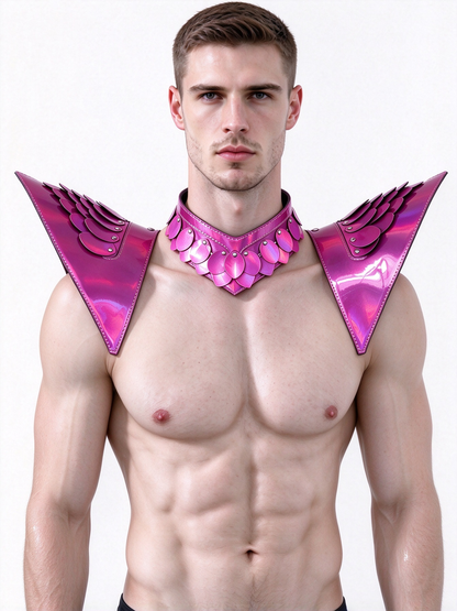 Burning Man Holographic Laser Rosered Dragon Scale Armure, Rave Épaule, Festival Choker Cape, Épaulettes Costumes de Carnaval
