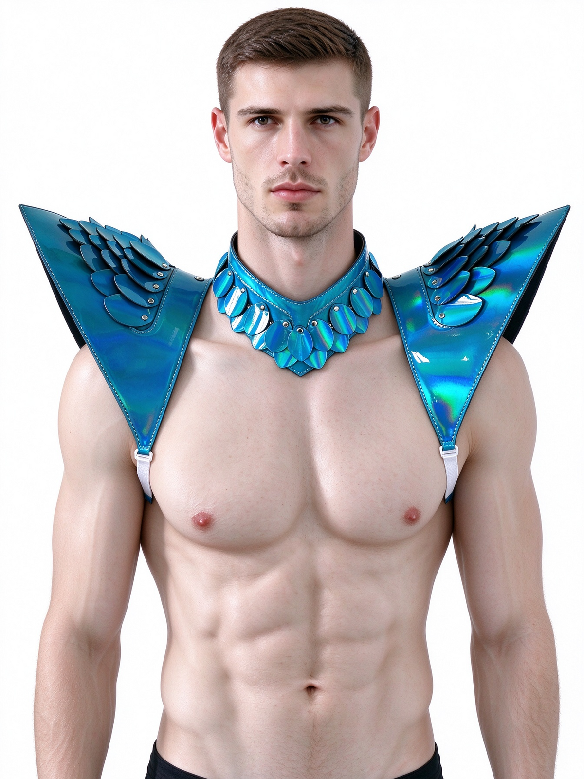 Burning Man Holographic Laser Blue Dragon Scale Armor, Rave Shoulder Piece Armor EDM Festival Outfits