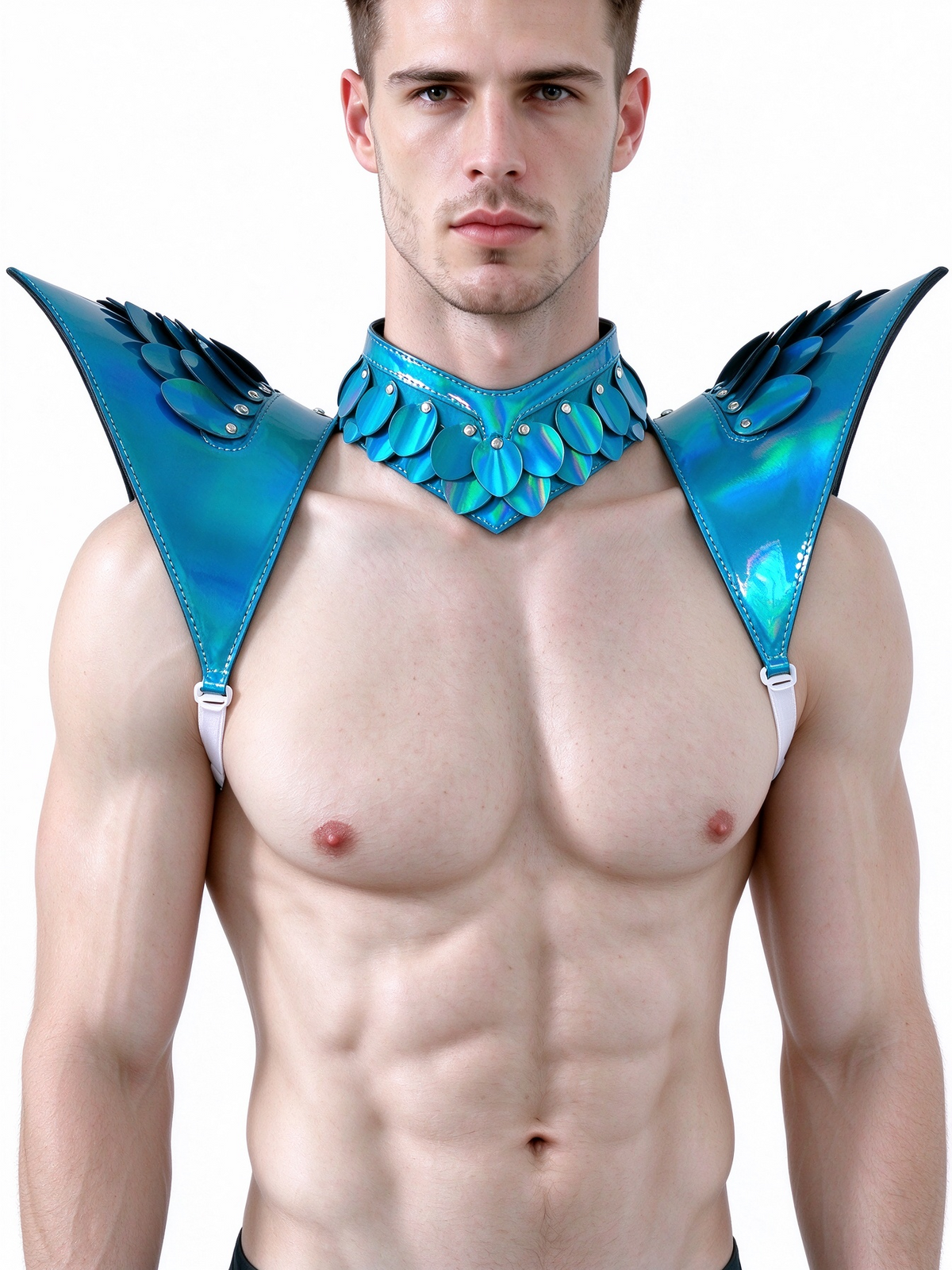 Burning Man Holographic Laser Blue Dragon Scale Armor, Rave Shoulder Piece Armor EDM Festival Outfits