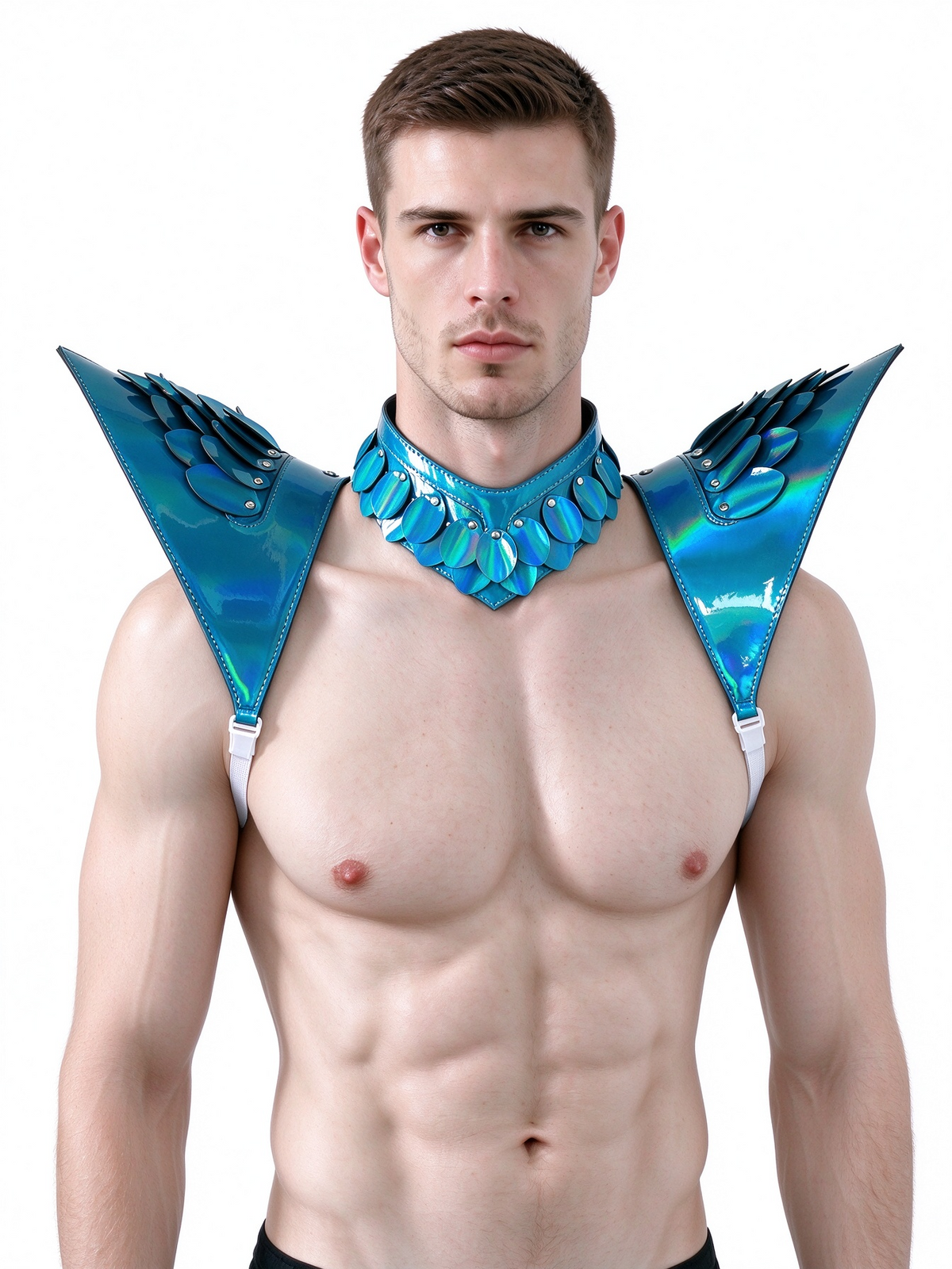 Burning Man Holographic Laser Blue Dragon Scale Armor, Rave Shoulder Piece Armor EDM Festival Outfits