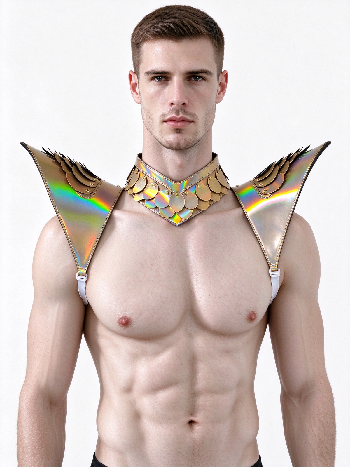 Burning Man Holographic Laser Gold Dragon Scale Armor, Rave Épaule, Festival Choker Cape, Épaulettes Costumes de Carnaval