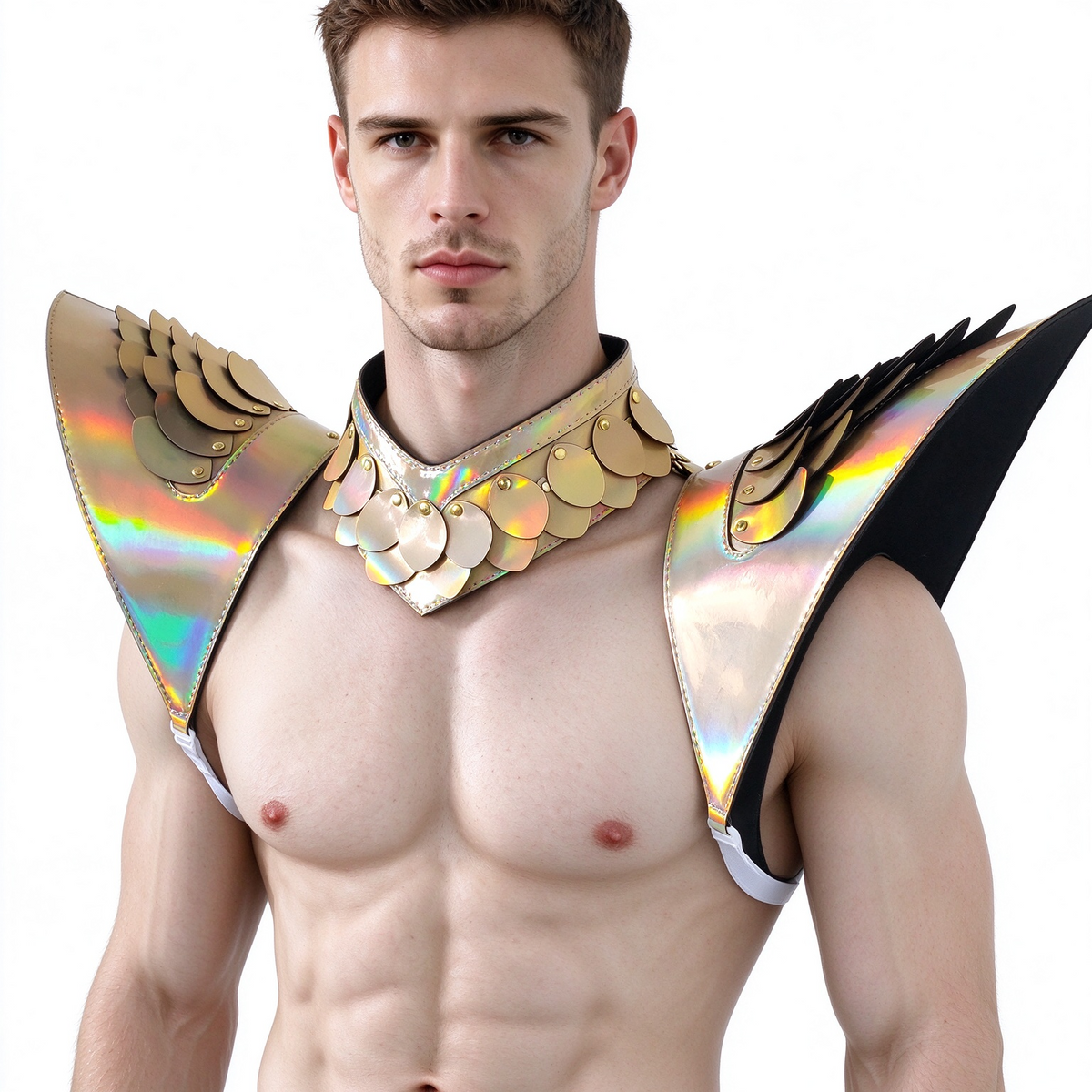 Burning Man Holographic Laser Gold Dragon Scale Armor, Rave Épaule, Festival Choker Cape, Épaulettes Costumes de Carnaval
