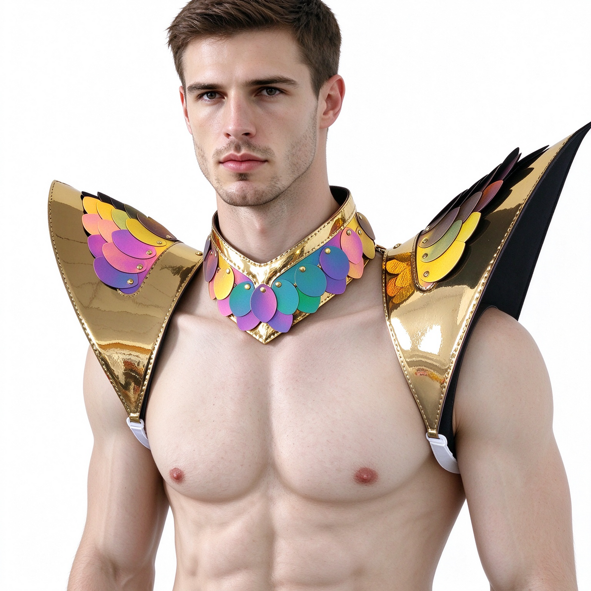 Burning Man Holographic Gold Edge ReflectiveDragon Scale Armor, Rave Shoulder Piece Armor EDM Festival Outfits
