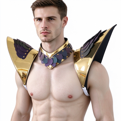 Burning Man Holographic Gold Edge ReflectiveDragon Scale Armor, Rave Shoulder Piece Armor EDM Festival Outfits