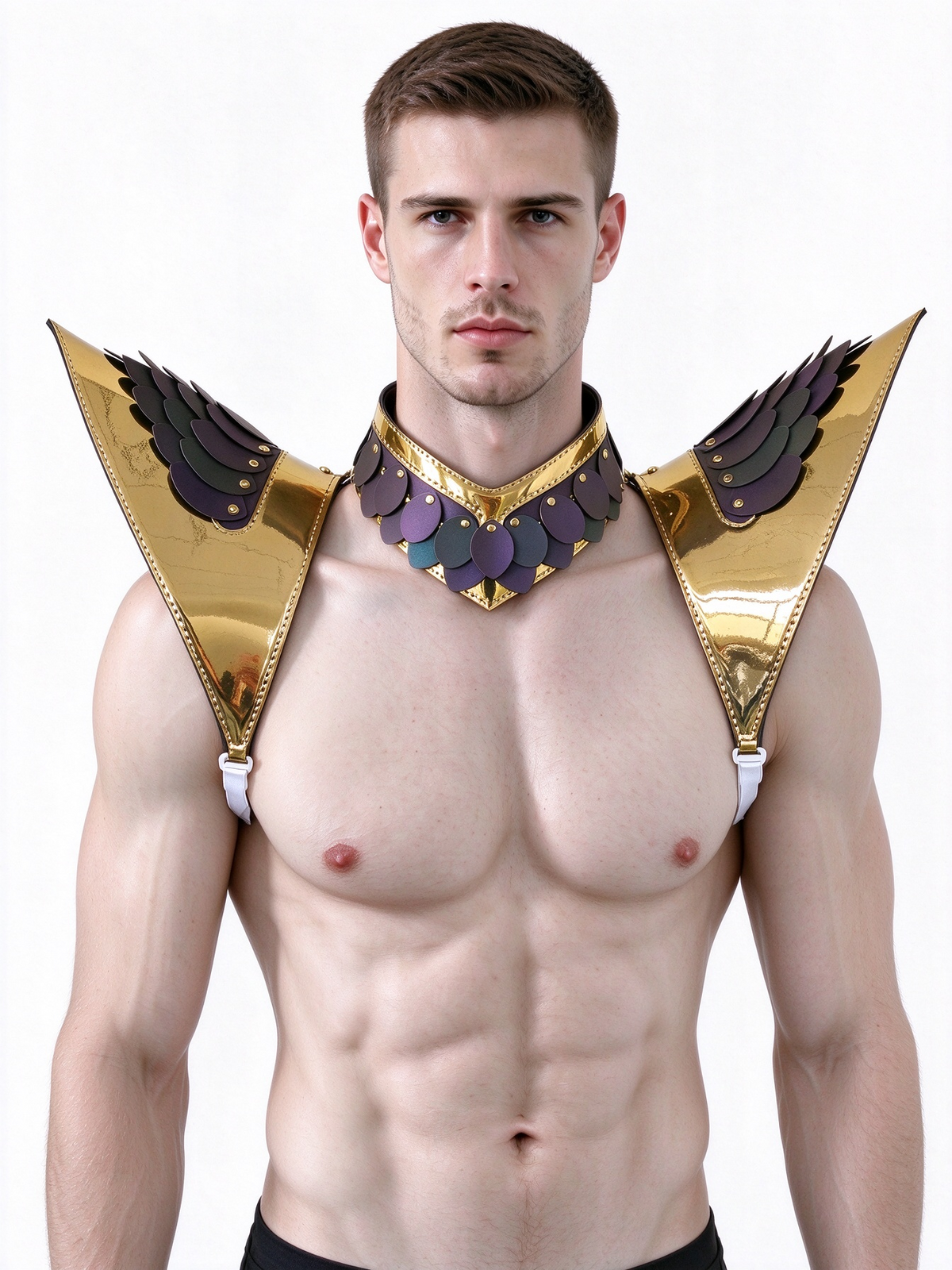 Burning Man Holographic Gold Edge ReflectiveDragon Scale Armor, Rave Shoulder Piece Armor EDM Festival Outfits