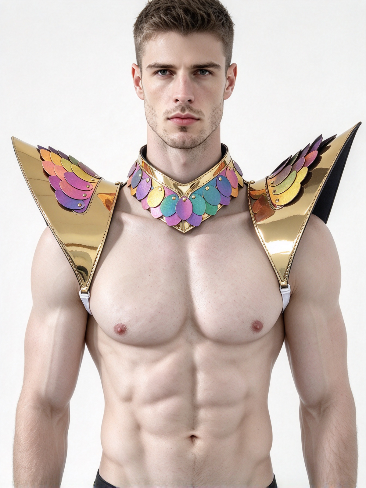 Burning Man Holographic Gold Edge ReflectiveDragon Scale Armor, Rave Shoulder Piece Armor EDM Festival Outfits
