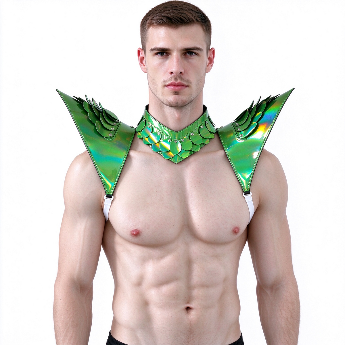Burning Man Holographic Laser Gold Dragon Scale Rüstung, Rave Schulterstück, Festival Choker Cape, Schulterpolster Karnevalskostüme