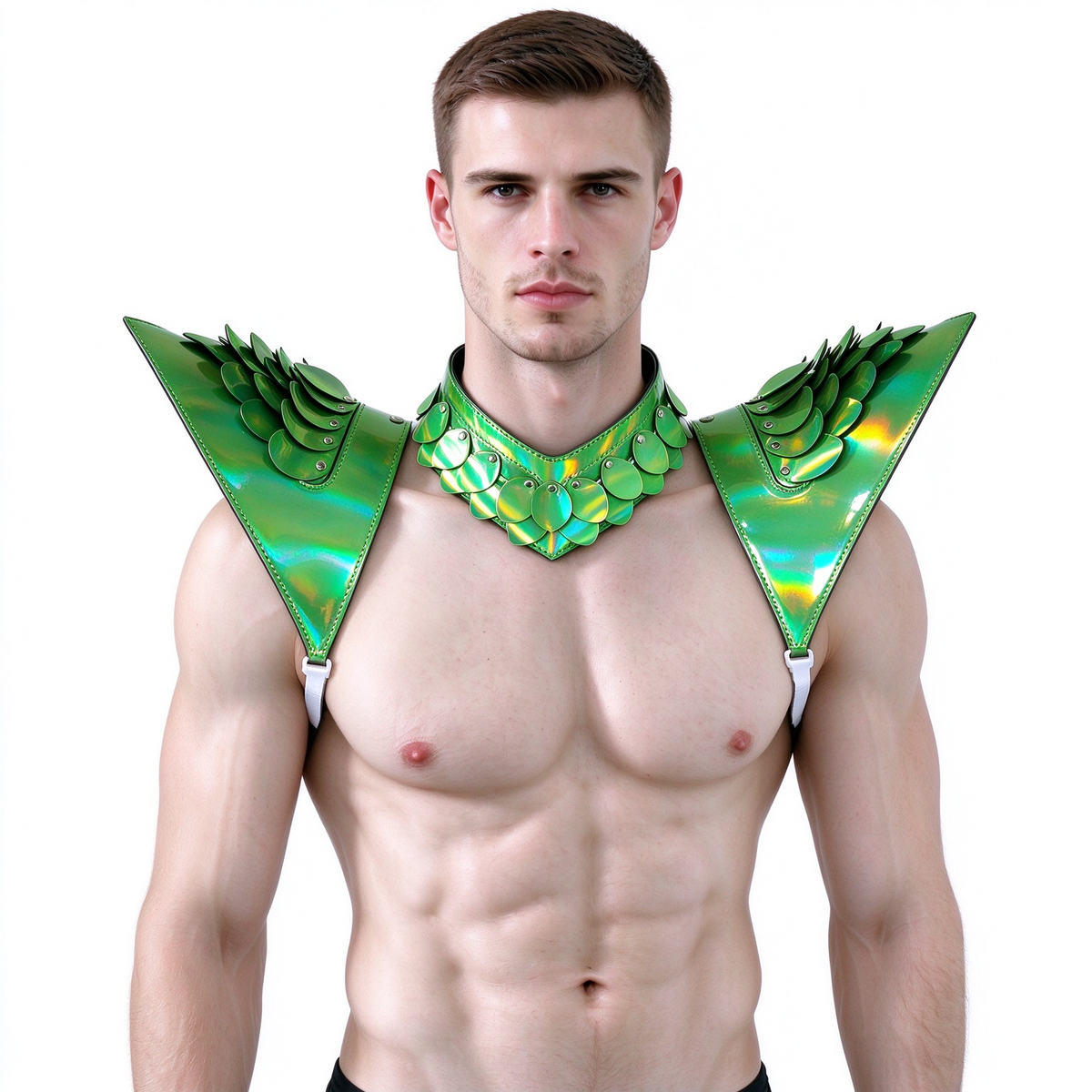 Burning Man Holographic Laser Gold Dragon Scale Rüstung, Rave Schulterstück, Festival Choker Cape, Schulterpolster Karnevalskostüme