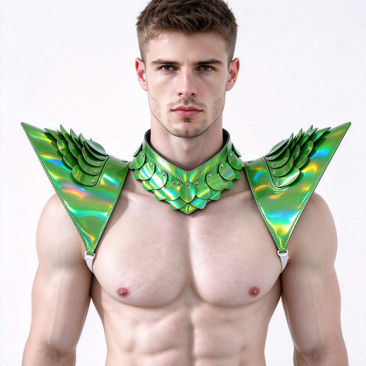 Burning Man Holographic Laser Gold Dragon Scale Rüstung, Rave Schulterstück, Festival Choker Cape, Schulterpolster Karnevalskostüme