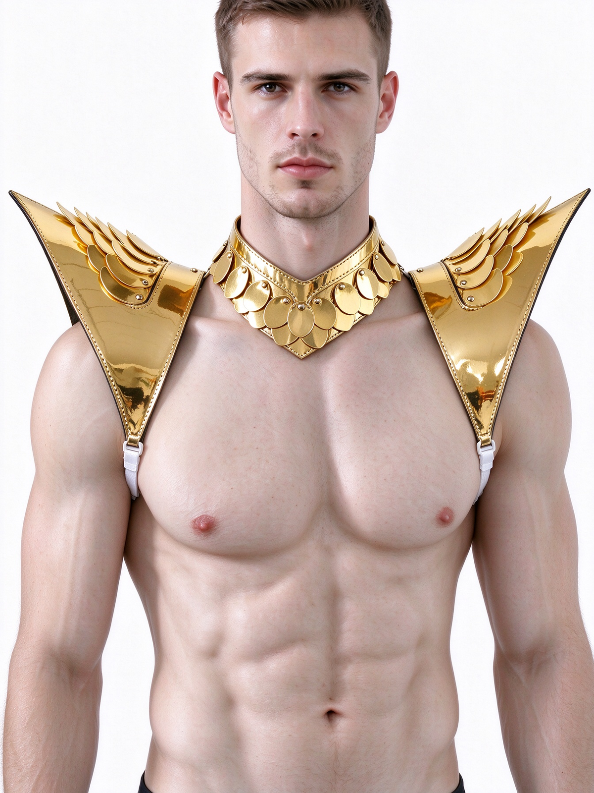 Burning Man Holographic Gold Dragon Scale Armor, Shoulder Piece Armor EDM Festival Outfits