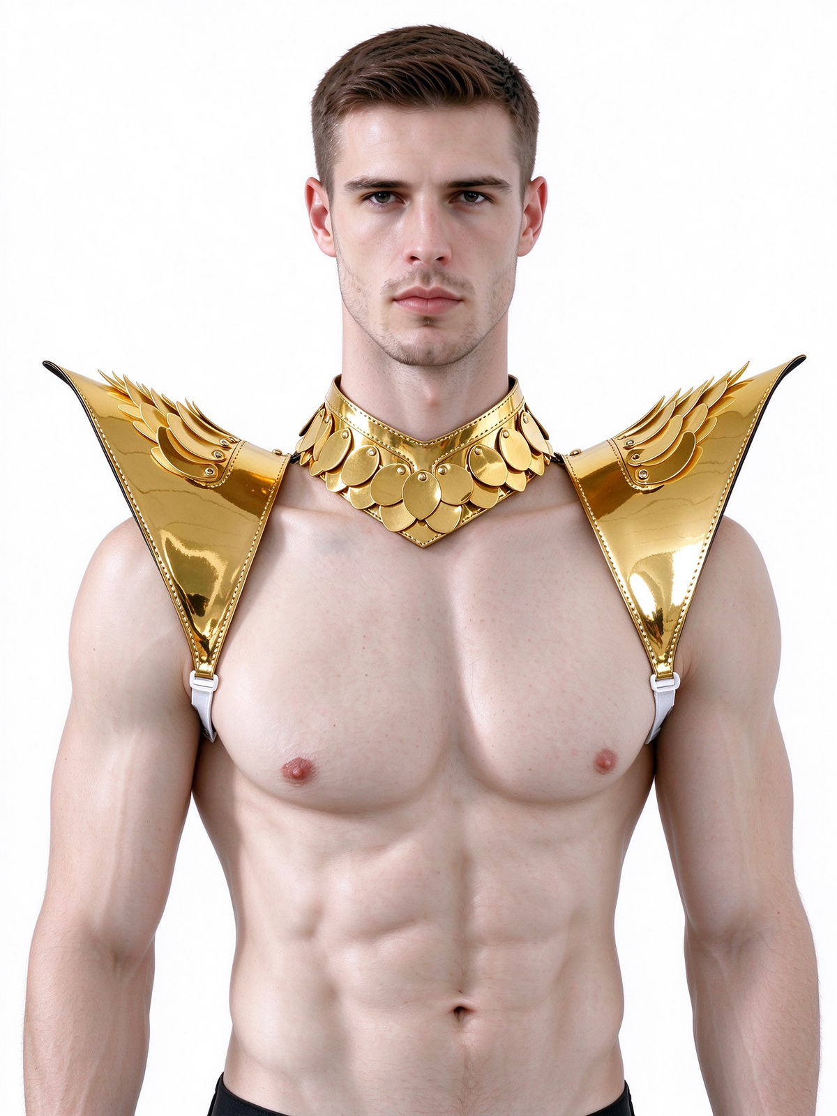 Burning Man Holographic Gold Dragon Scale Armor, Shoulder Piece Armor EDM Festival Outfits