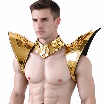 Burning Man Holographic Gold Dragon Scale Armor, Shoulder Piece Armor EDM Festival Outfits