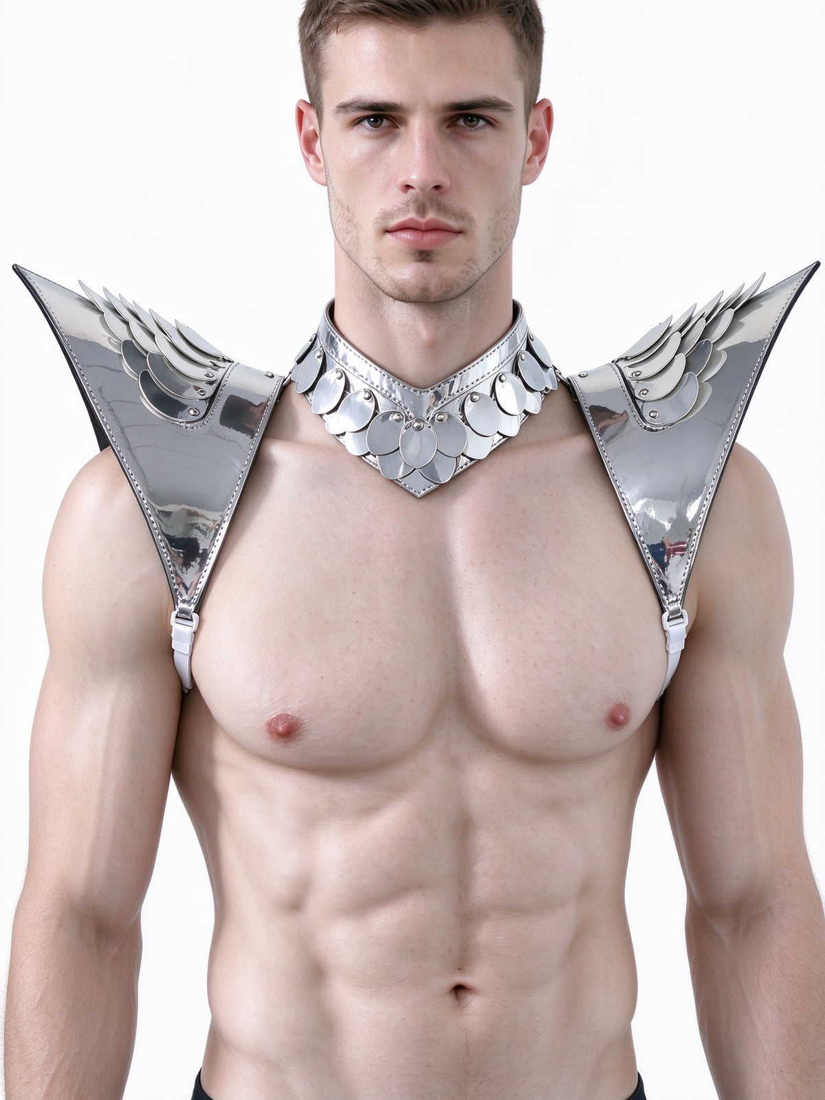 Burning Man Holographic Silver Dragon Scale Armor, Rave Épaule, Festival Choker Cape, Épaulettes Costumes de Carnaval
