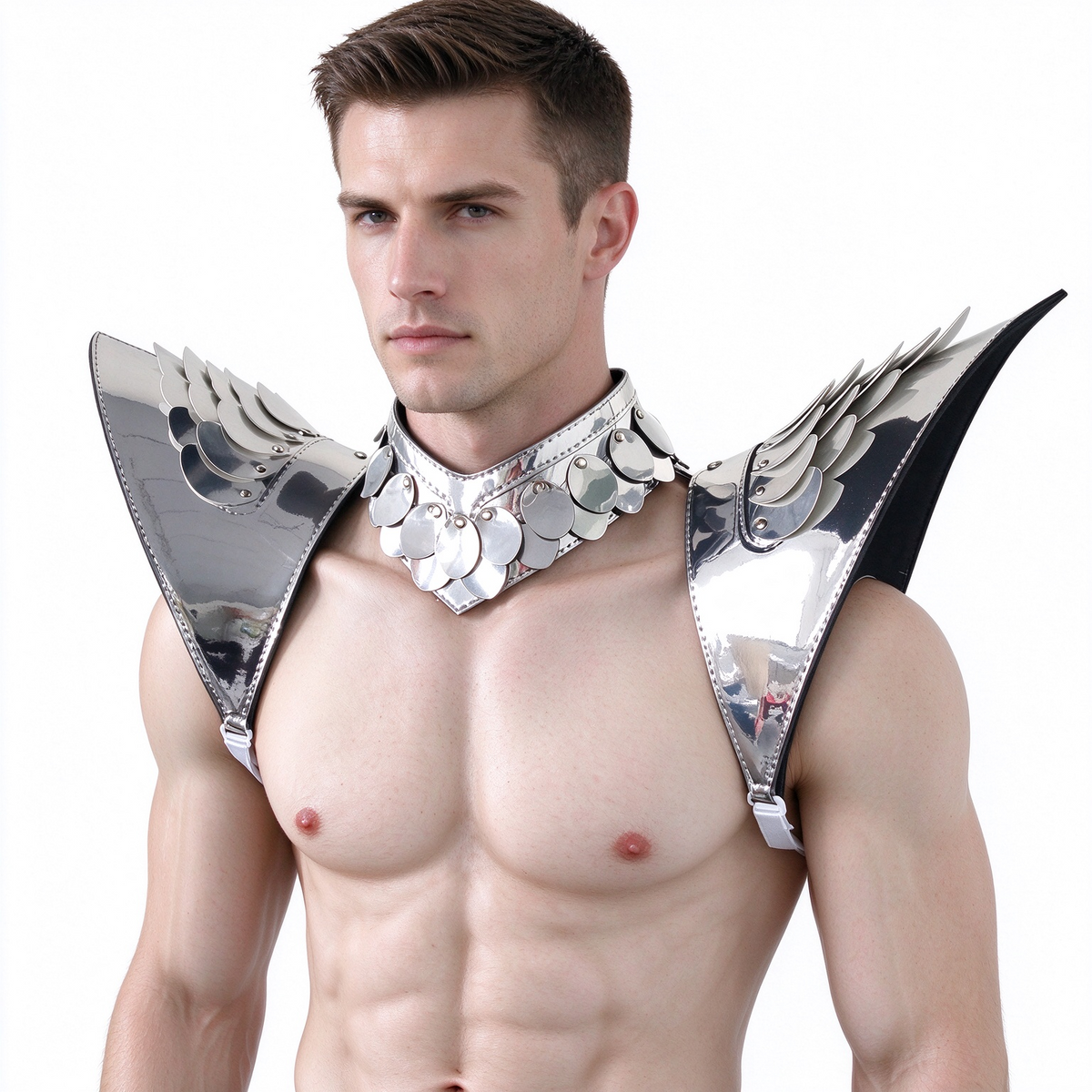 Burning Man Holographic Silver Dragon Scale Armor, Rave Épaule, Festival Choker Cape, Épaulettes Costumes de Carnaval