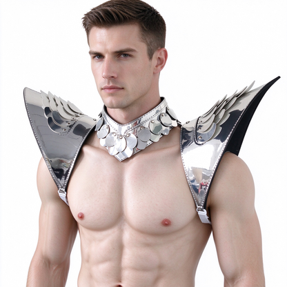 Burning Man Holographic Silver Dragon Scale Armor, Rave Épaule, Festival Choker Cape, Épaulettes Costumes de Carnaval