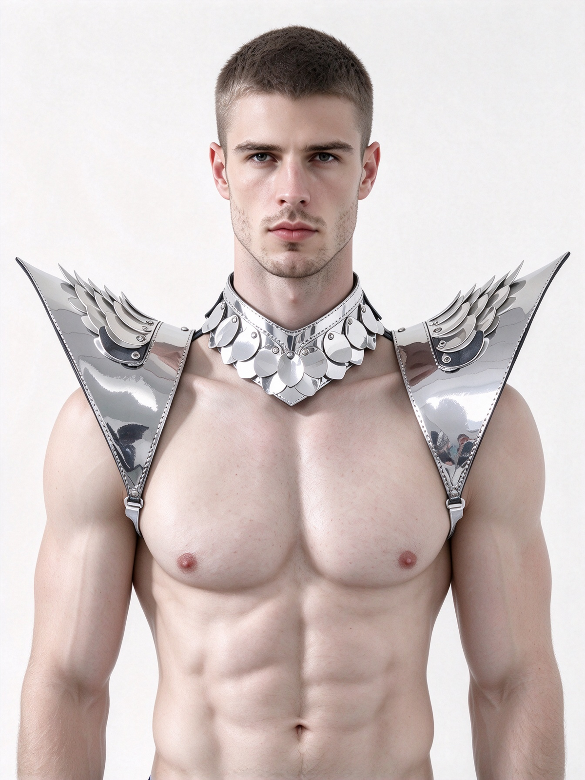 Burning Man Holographic Silver Dragon Scale Armor, Rave Épaule, Festival Choker Cape, Épaulettes Costumes de Carnaval
