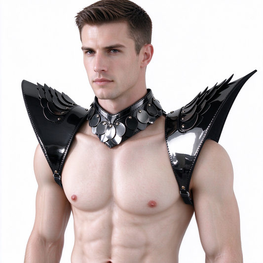 Burning Man Holographic Silver Dragon Scale Armor, Rave Épaule, Festival Choker Cape, Épaulettes Costumes de Carnaval