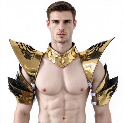 Burning Man Holographic Rave Gold Dragon Scale Arm & Shoulder Piece Armor EDM Festival Outfits