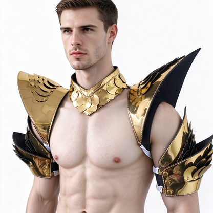 Burning Man Holographic Rave Gold Dragon Scale Arm & Shoulder Piece Armor EDM Festival Outfits