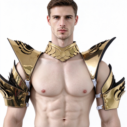 Burning Man Holographic Rave Gold Dragon Scale Arm & Shoulder Piece Armor EDM Festival Outfits
