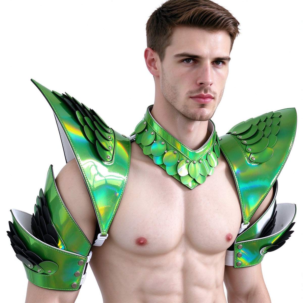 Burning Man Holographic Rave Laser Pink Dragon Scale Rüstung, Rave EDM Festival Outfit Wear