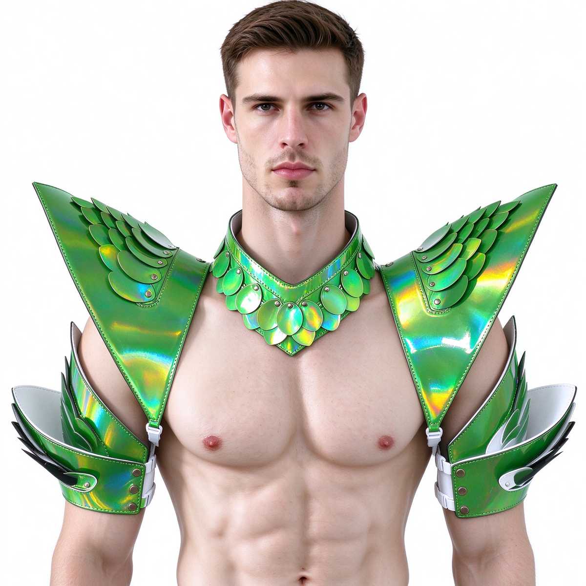 Burning Man Holographic Rave Laser Pink Dragon Scale Rüstung, Rave EDM Festival Outfit Wear