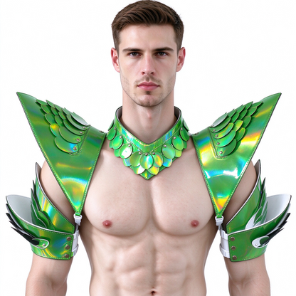 Burning Man Holographic Rave Laser Pink Dragon Scale Rüstung, Rave EDM Festival Outfit Wear