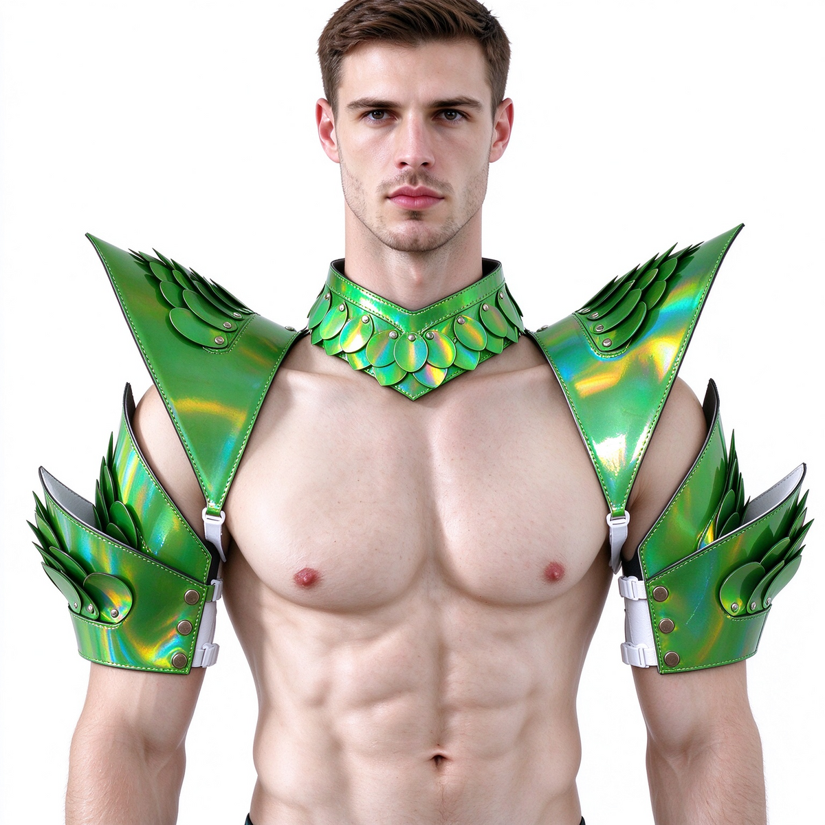 Burning Man Holographic Rave Laser Pink Dragon Scale Rüstung, Rave EDM Festival Outfit Wear