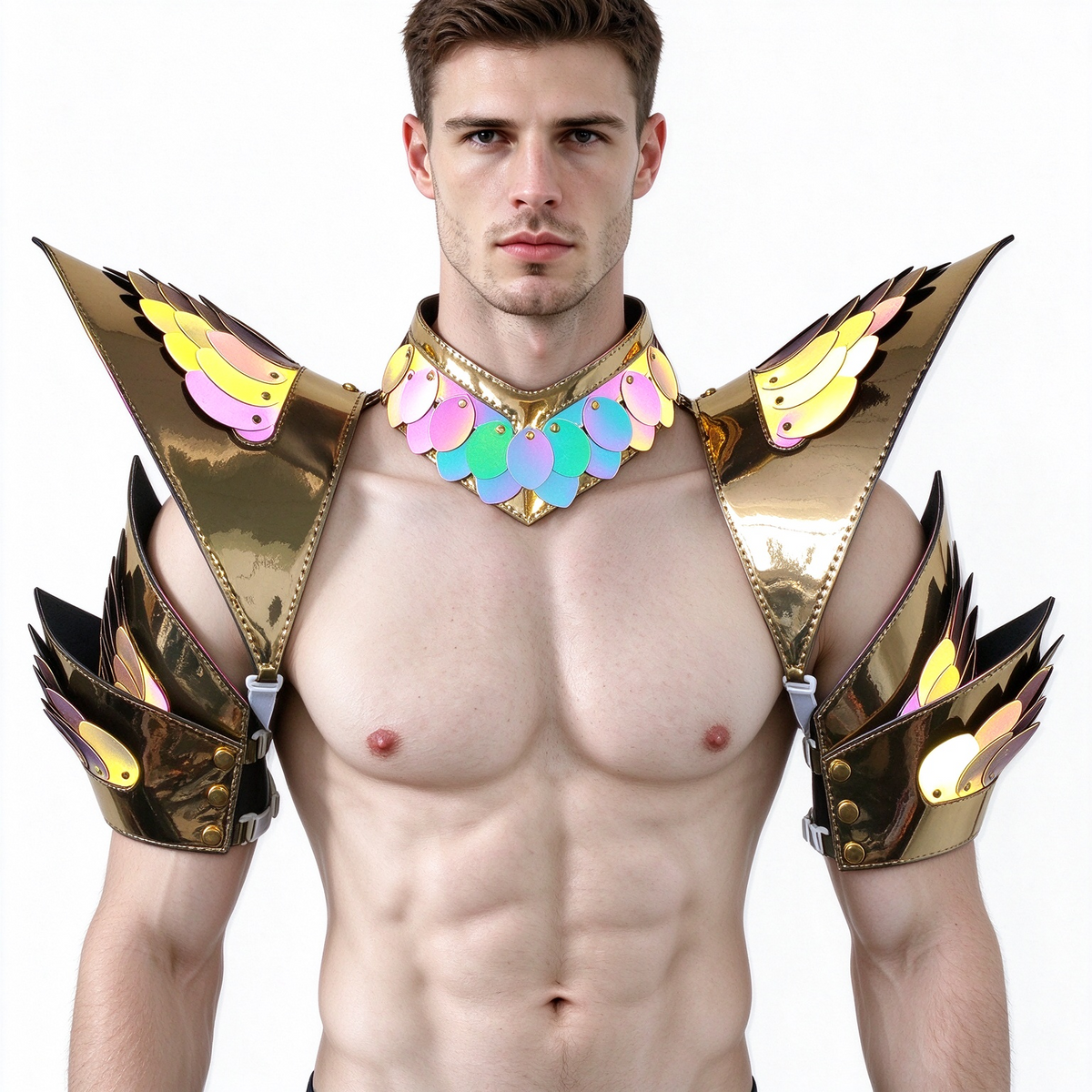 Burning Man Holographic Rave Gold Edge Reflective Dragon Scale Arm & Shoulder Piece Armor EDM Festival Outfits