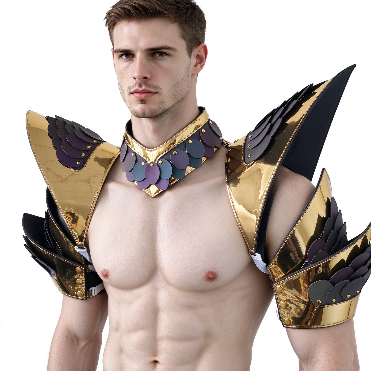 Burning Man Holographic Rave Gold Edge Reflective Dragon Scale Arm & Shoulder Piece Armor EDM Festival Outfits
