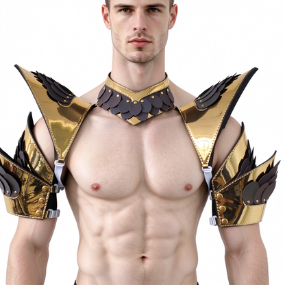 Burning Man Holographic Rave Gold Edge Reflective Dragon Scale Arm & Shoulder Piece Armor EDM Festival Outfits