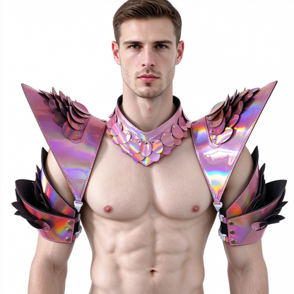 Burning Man Holographic Rave Laser Pink Dragon Scale Arm & Shoulder Piece Armor EDM Festival Outfits