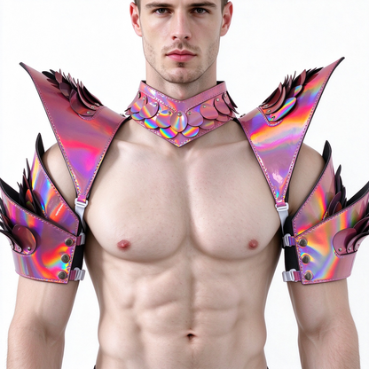 Burning Man Holographic Rave Laser Pink Dragon Scale Arm & Shoulder Piece Armor EDM Festival Outfits